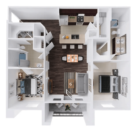 a 3d rendering of the 2990 sq ft floor plan